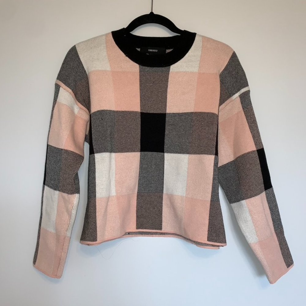Pink/Black/White Cozy Checkered Knit Sweater